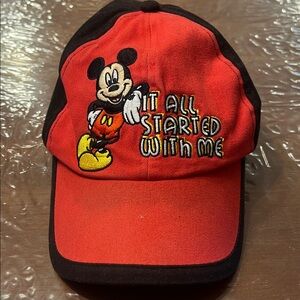 Disney Red and Black Mickey Mouse Hat with Yellow Accents